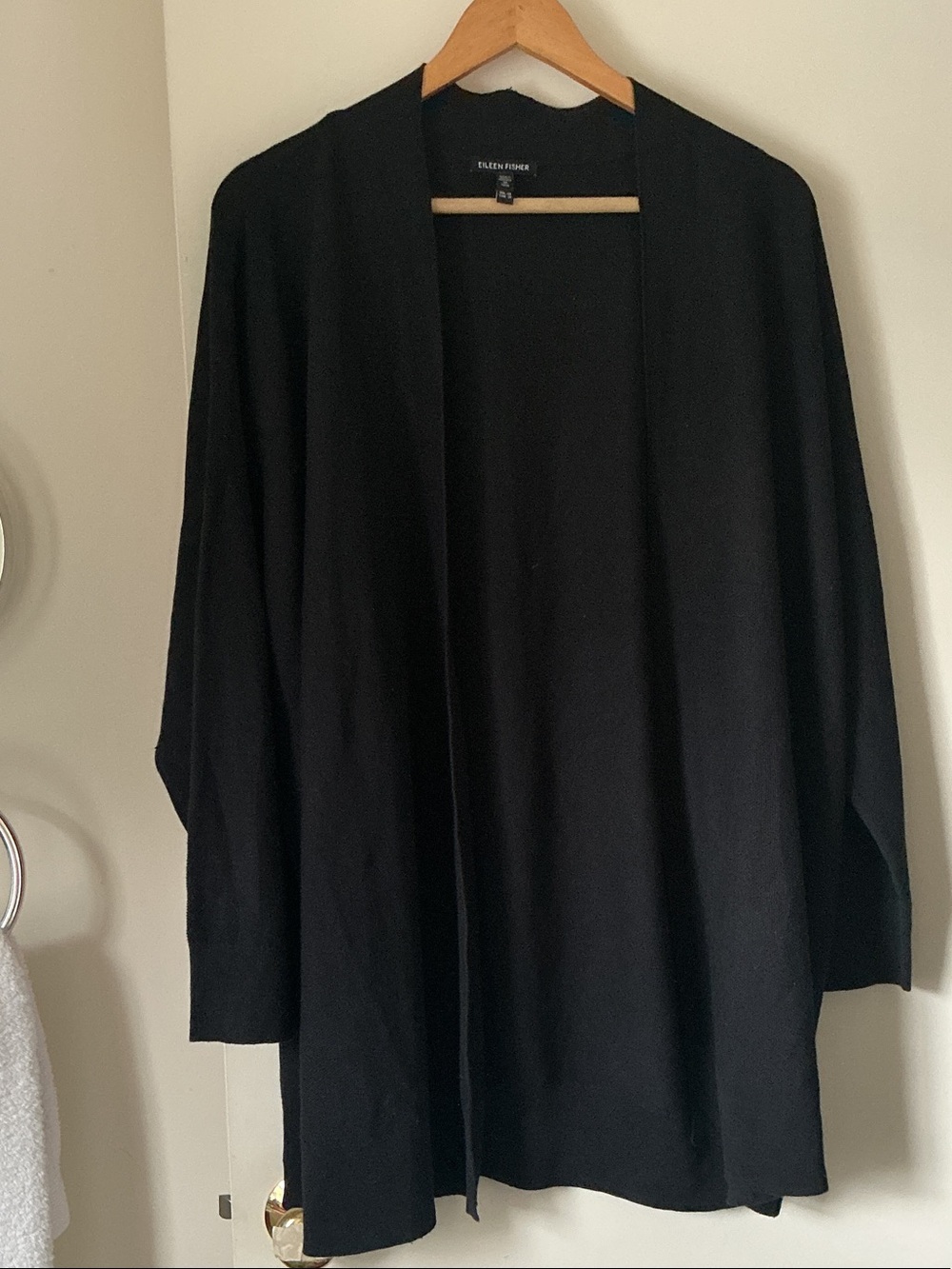 Eileen Fisher Black Open Drape Knit Cardigan